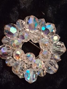 Vintage Aurora Borealis Crystal Floral Brooch - Vintage